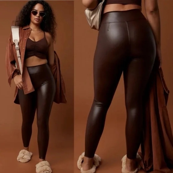 Offline By Arie Brown High-Waisted Faux Leather Leggings - Picture 1 of 6